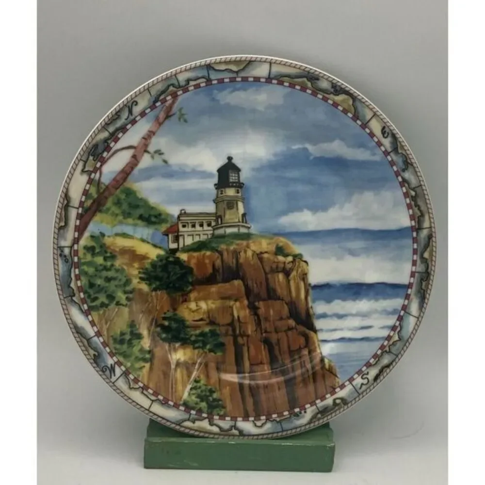 American Atelier Signals Salad Plate Split‎ Rock Lighthouse Nautical Sea